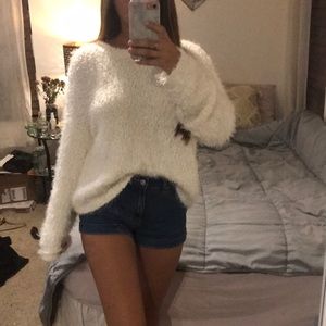White fuzzy sweater